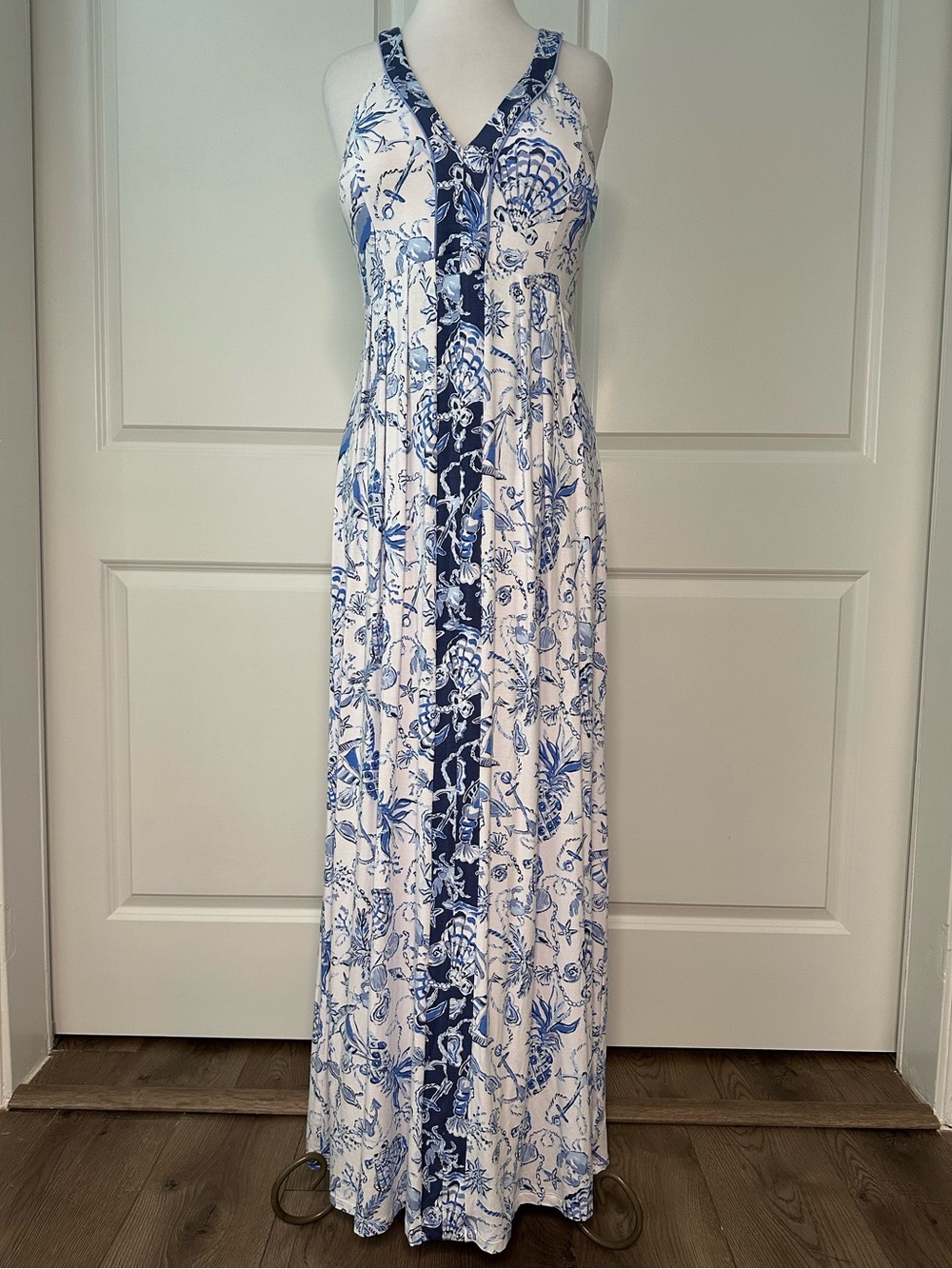 Lilly Pulitzer Carmilla Sleeveless Jersey Maxi Dress Resort White Blue Size 10 - Picture 2 of 14
